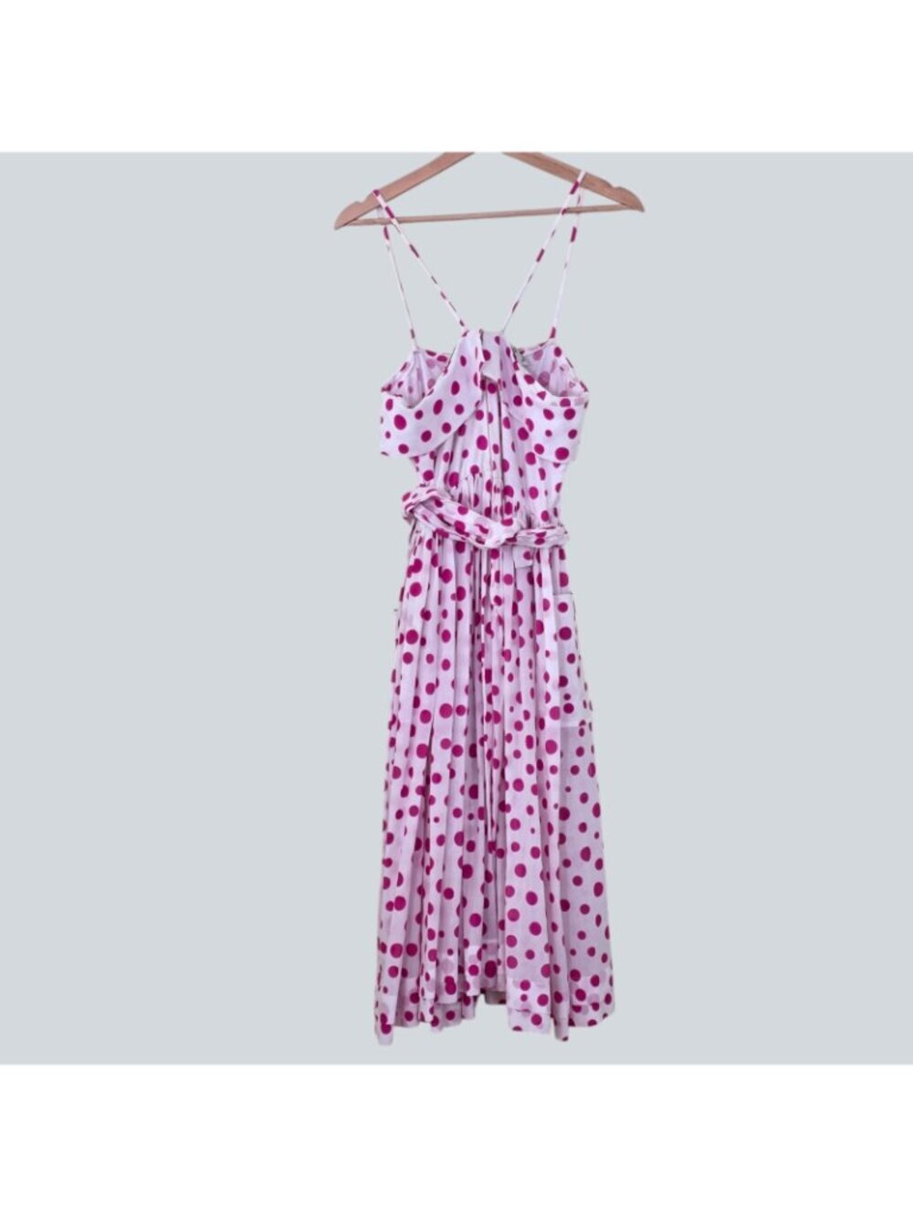 Vtg Bessi Firenze Italy Dress US 8 Pink Polka Dot Cotton Belted Midi Retro Chic - Picture 3 of 16